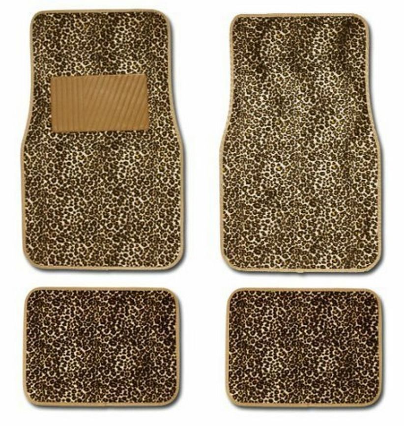 Tan Brown Gold Cheetah Leopard Animal Print Carpet Auto SUV Floor Mats