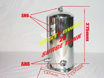 Universal Polished Alloy Aluminum 2L Fuel Surge Tank AN fittings
