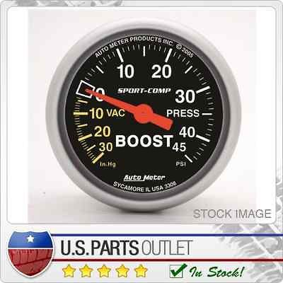 Auto Meter 3308 Sport Comp Mechanical Boost/Vacuum Gauge 0   30 psi