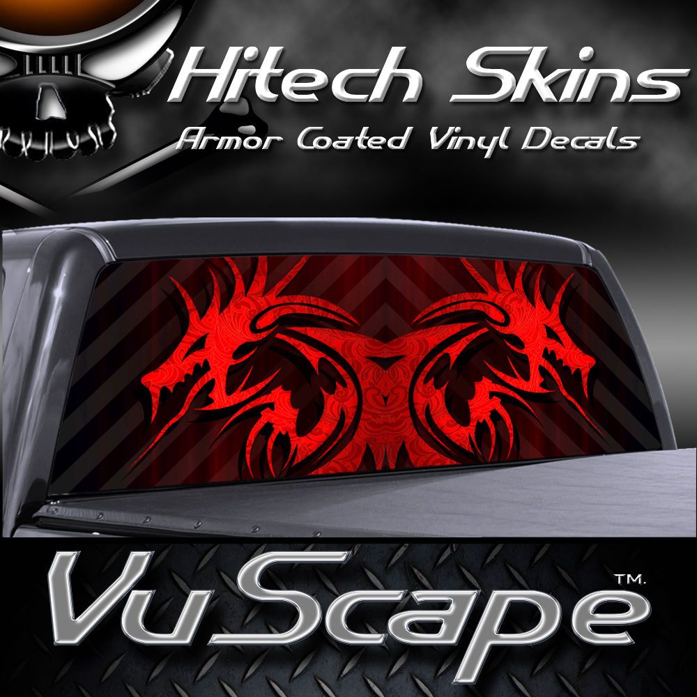 Vuscape Truck Rear Window Graphic   RED TRIBAL DRAGON