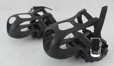 NEW ROAD BIKE Black PEDAL CLIPS & STRAPS Set P.P Body Steel Cage