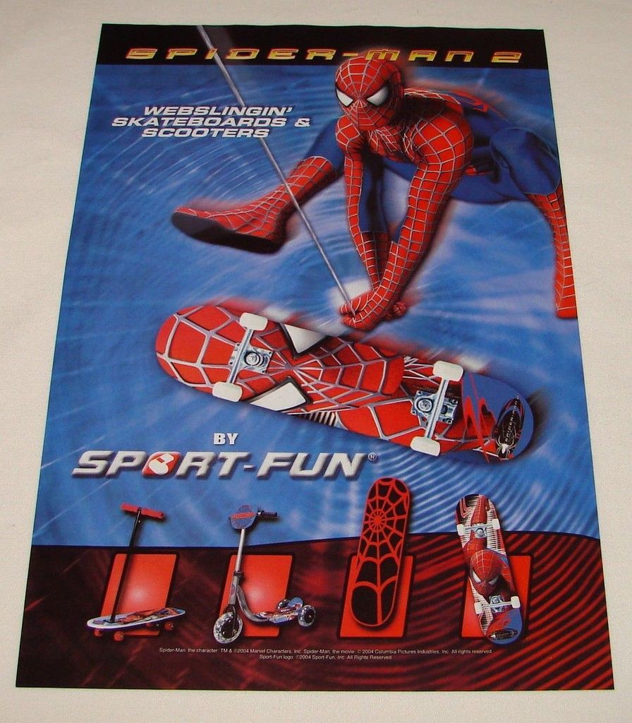 2004 SPIDER MAN 2 ad page for skateboards + scooters