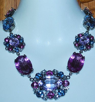 Necklace Liz Claiborne 19 Pink Aqua Purple White Crystal Rhinestones