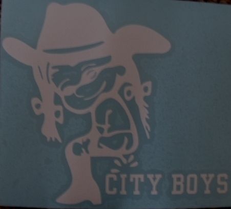 Calvins girlfriend, City Boys, Cowboy Hat, Boots window sticker