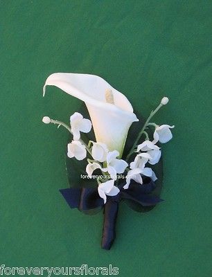 NEW White Calla Lily Mens Boutonnieres, Navy Calla Boutonniere, Navy