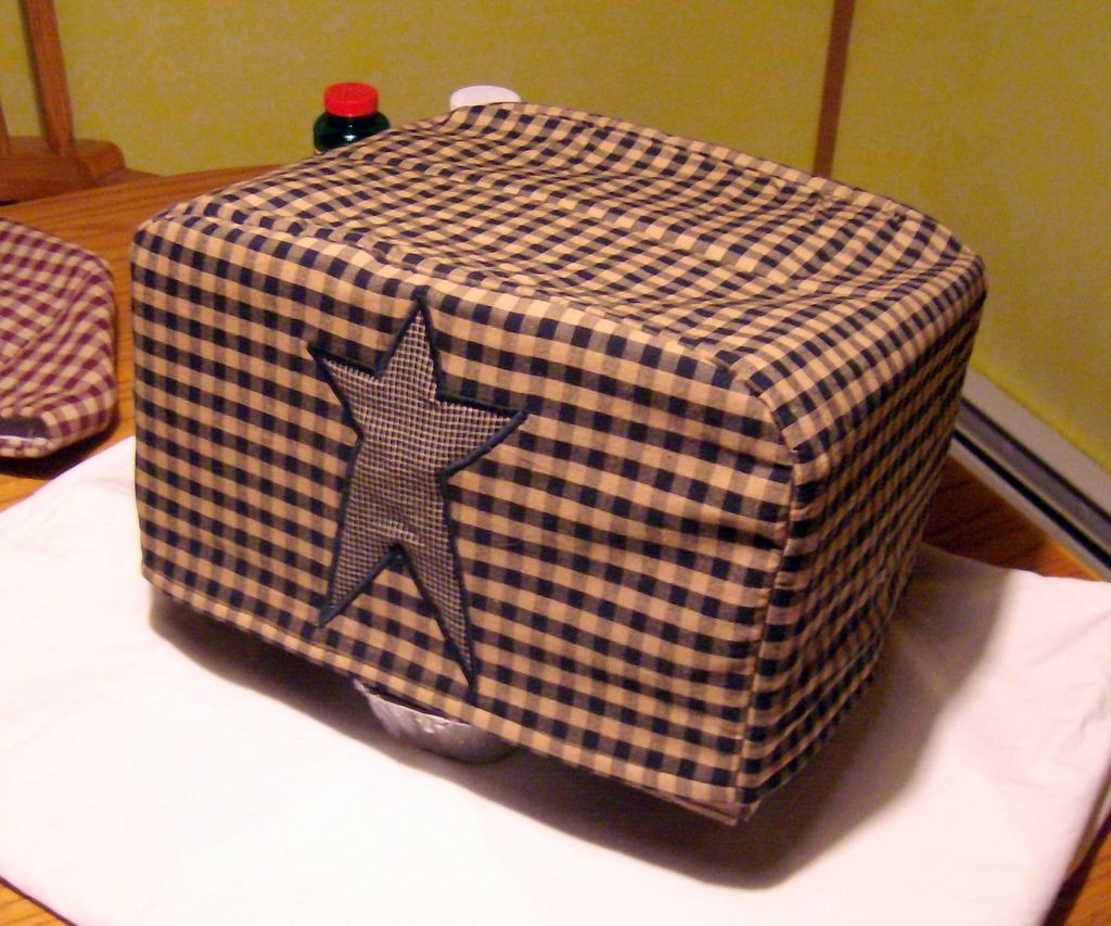 GINGHAM PATTERN 4 HOLE TOASTER COVER PRIMITIVE STARS COTTON BLEND