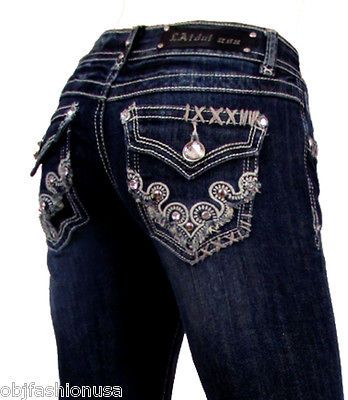 La Idol Bootcut Jeans Tribal Tattoo Rhinestones. 1 13