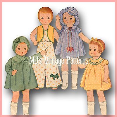 Vintage 1930s Composition Doll Clothes Pattern ~ Patsy Jr 11 11.5 12