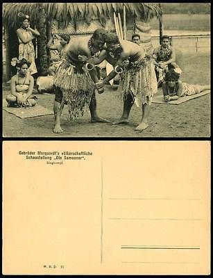 SAMOA Old Postcard Native Women Men Wrestlers Wrestling
